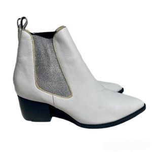 Sol Sana Dials White Leather Ankle Booties Womens Size 40 Pointed Toe US 9